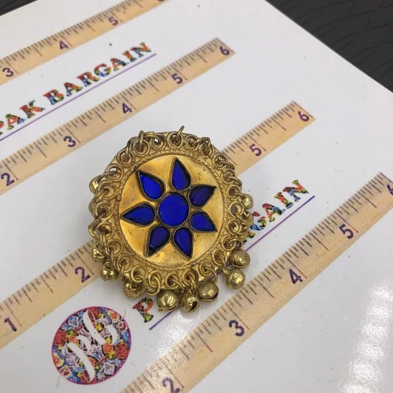 Golden Kuchi Ring with Glass Stones And Bells