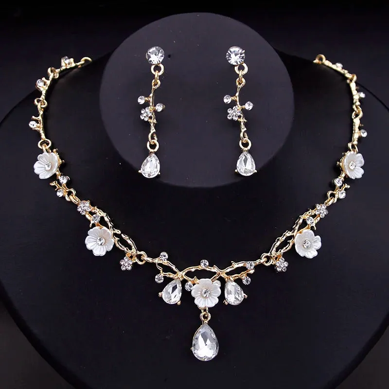 Gorgeous Crystal Luxury Flower Choker Necklace Earring Fashion Sets