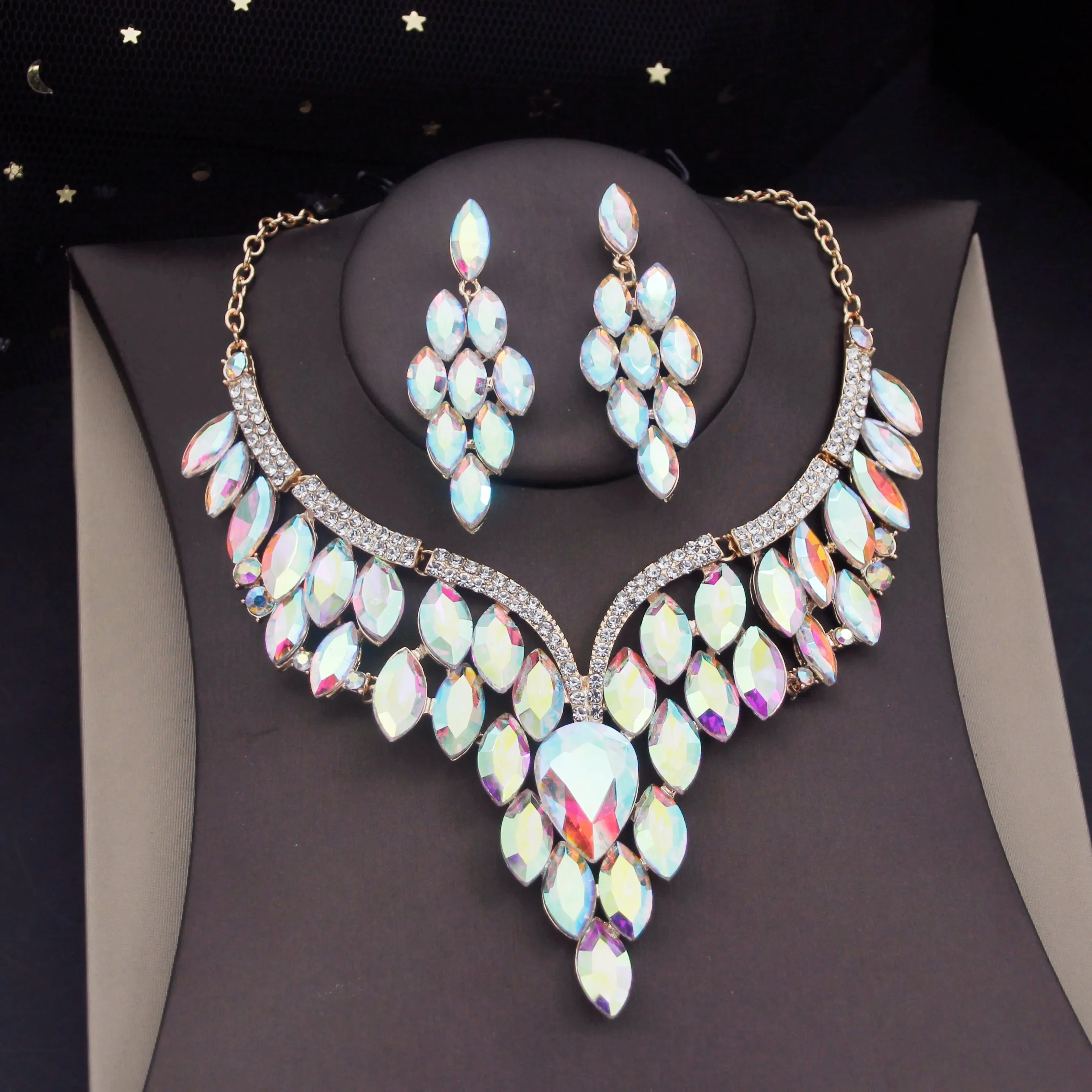 Gorgeous Crystal Wedding Choker Necklace Sets for Women Jewelry Costume Fashion