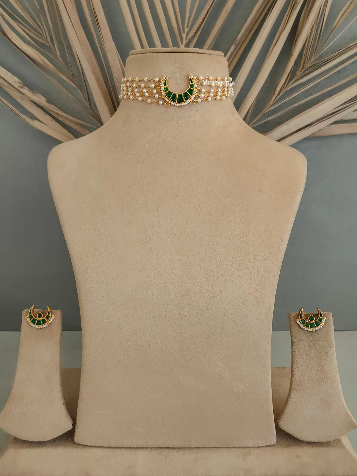 Green Color Gold Plated Jadau Kundan Necklace Set - MS1795GR