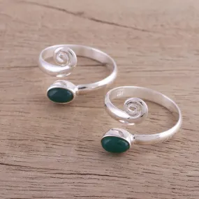 Green Curl Two Green Onyx and Sterling Silver Toe Rings from India