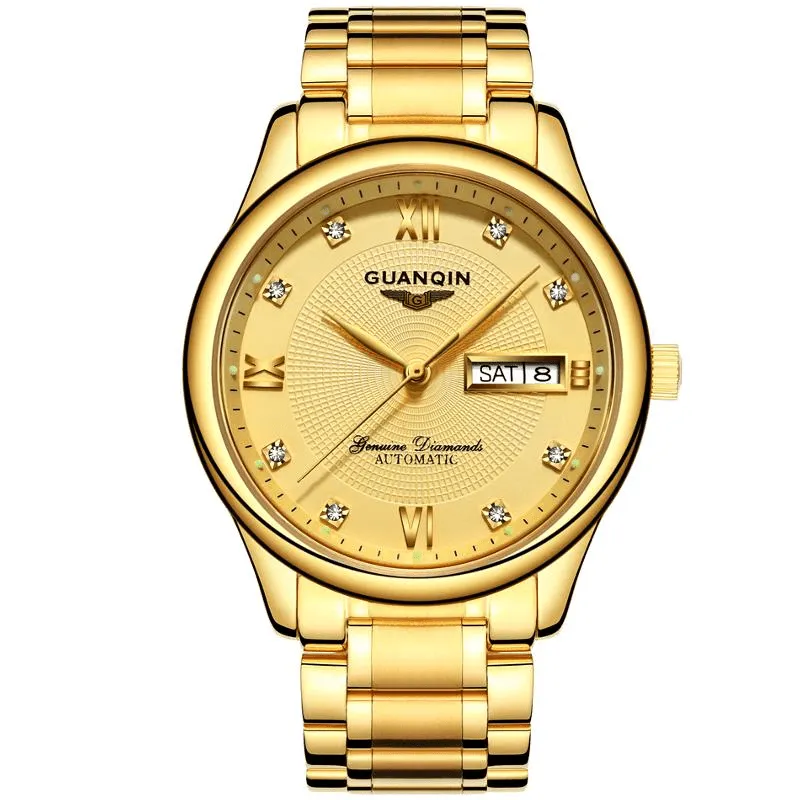 GUANQIN GJ16050 Luxury Men Mechanical Watch Gold Fine Steel Strap Automatic Wrist Watch