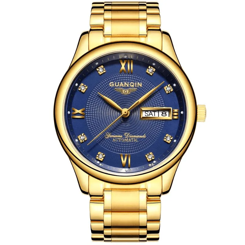 GUANQIN GJ16050 Luxury Men Mechanical Watch Gold Fine Steel Strap Automatic Wrist Watch