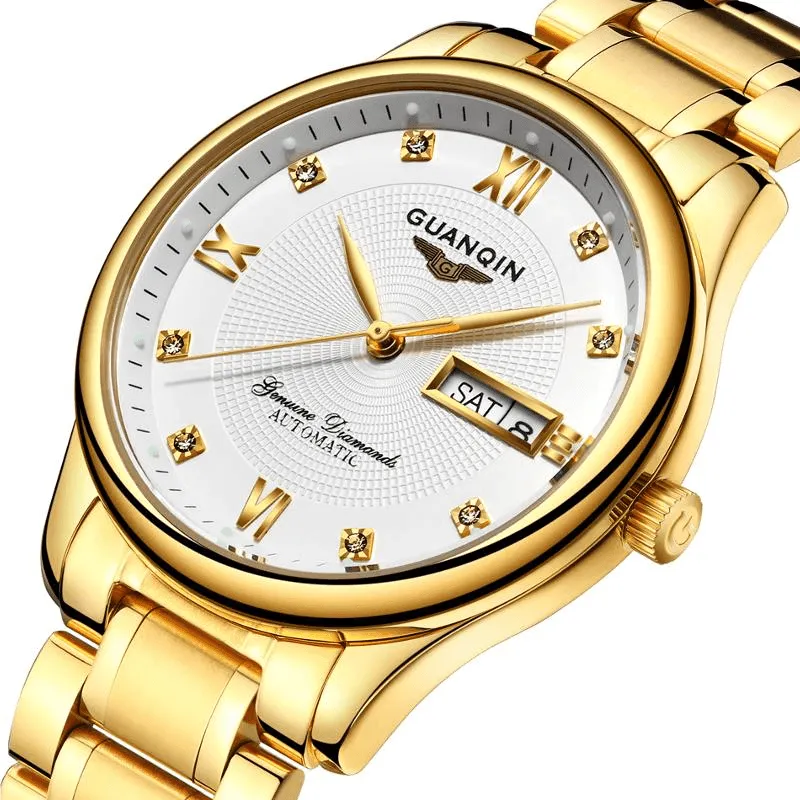 GUANQIN GJ16050 Luxury Men Mechanical Watch Gold Fine Steel Strap Automatic Wrist Watch