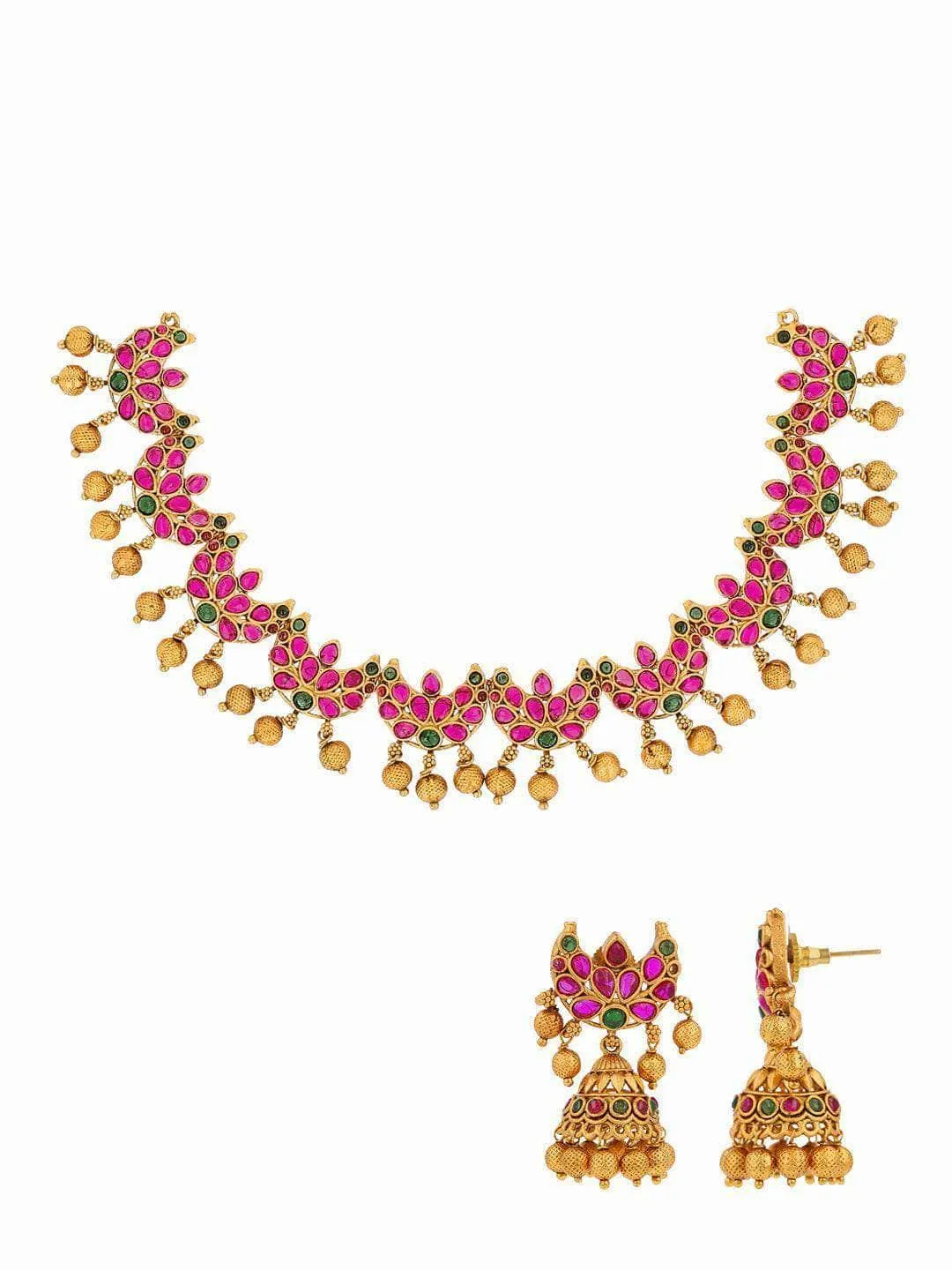 Halfmoon Kempu Necklace With Jhumka Earring Set