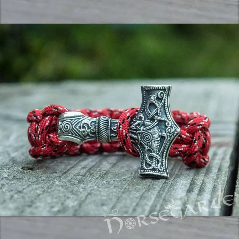 Handcrafted Flare Paracord Bracelet with Large Mjölnir - Sterling Silver