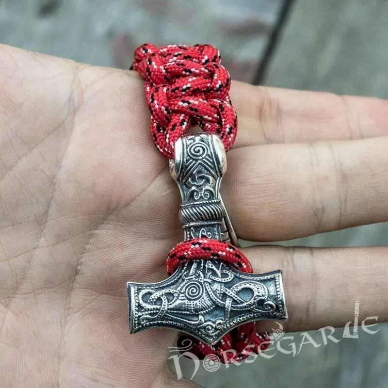 Handcrafted Flare Paracord Bracelet with Large Mjölnir - Sterling Silver