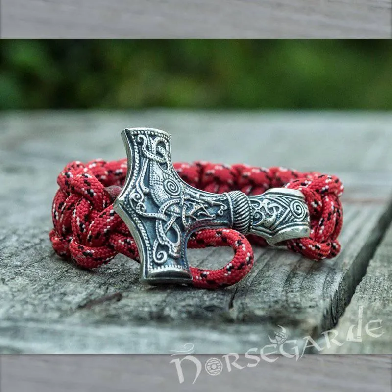 Handcrafted Flare Paracord Bracelet with Large Mjölnir - Sterling Silver