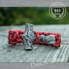 Handcrafted Flare Paracord Bracelet with Large Mjölnir - Sterling Silver