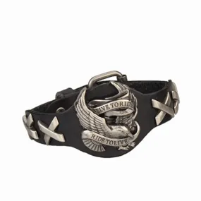 Handmade Leather Wrap "Live to Ride" Cuff