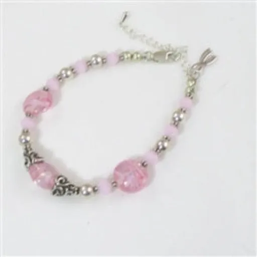 Handmade Pink Ribbon Artisan Bead Bracelet