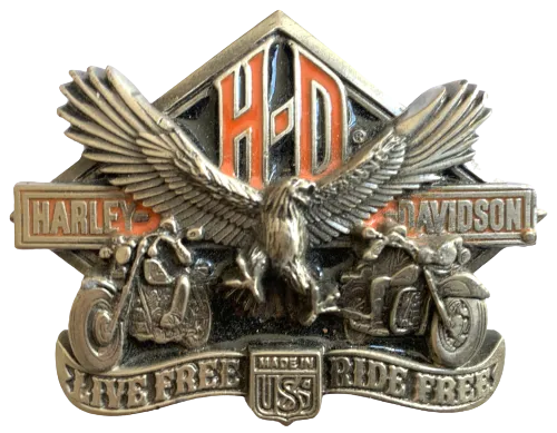 Harley Davidson Live Free Ride Free Silver Belt Buckle