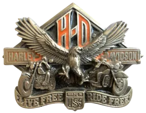 Harley Davidson Live Free Ride Free Silver Belt Buckle