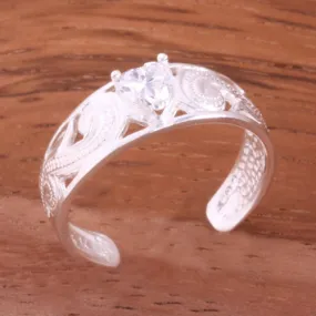 Hawaiian Scroll See Through with Clear Heart CZ Toe Ring