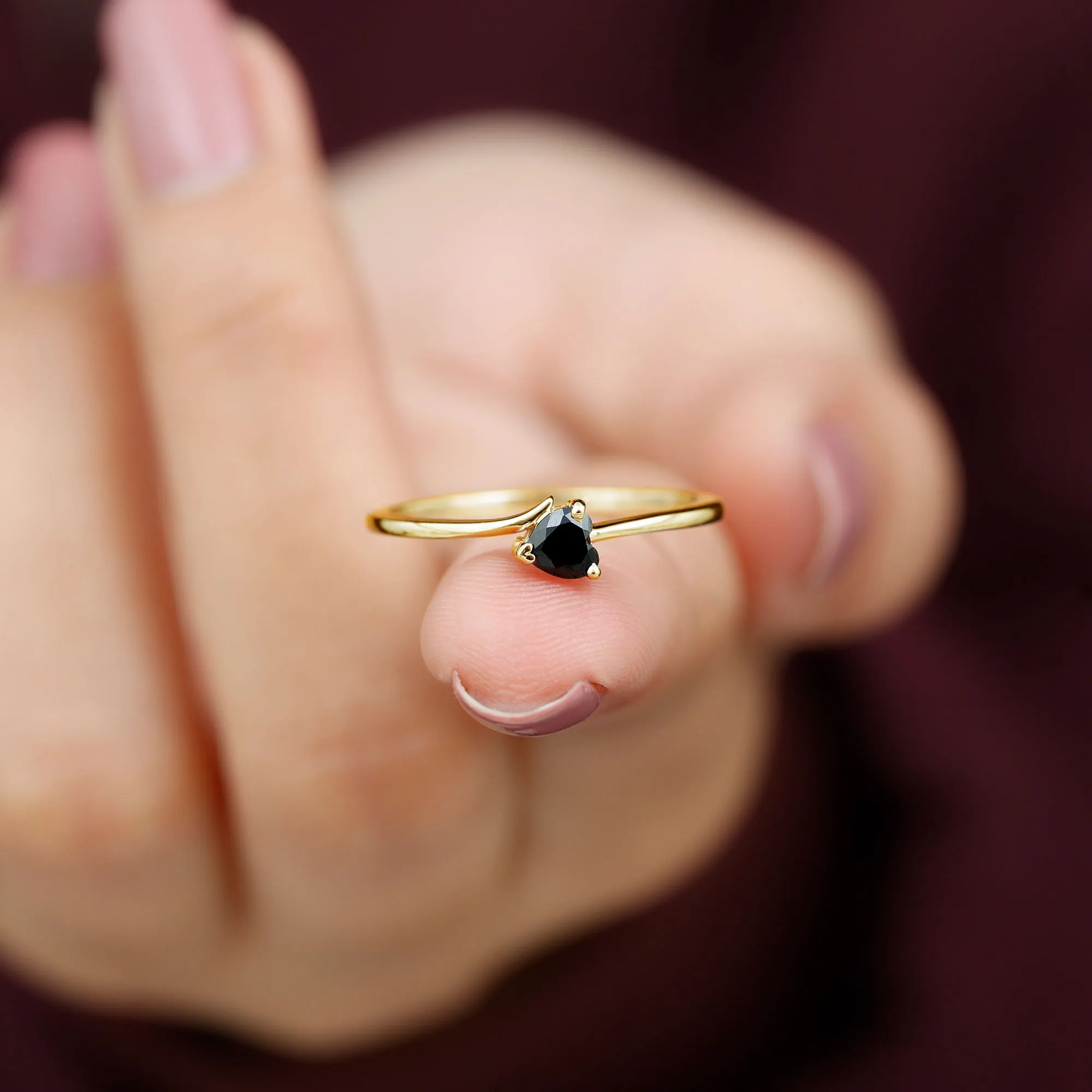 Heart Shape Black Spinel Solitaire Promise Ring