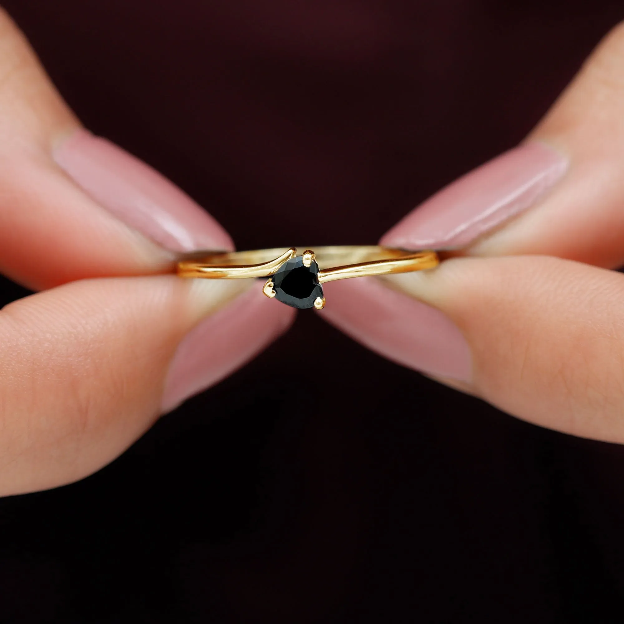 Heart Shape Black Spinel Solitaire Promise Ring