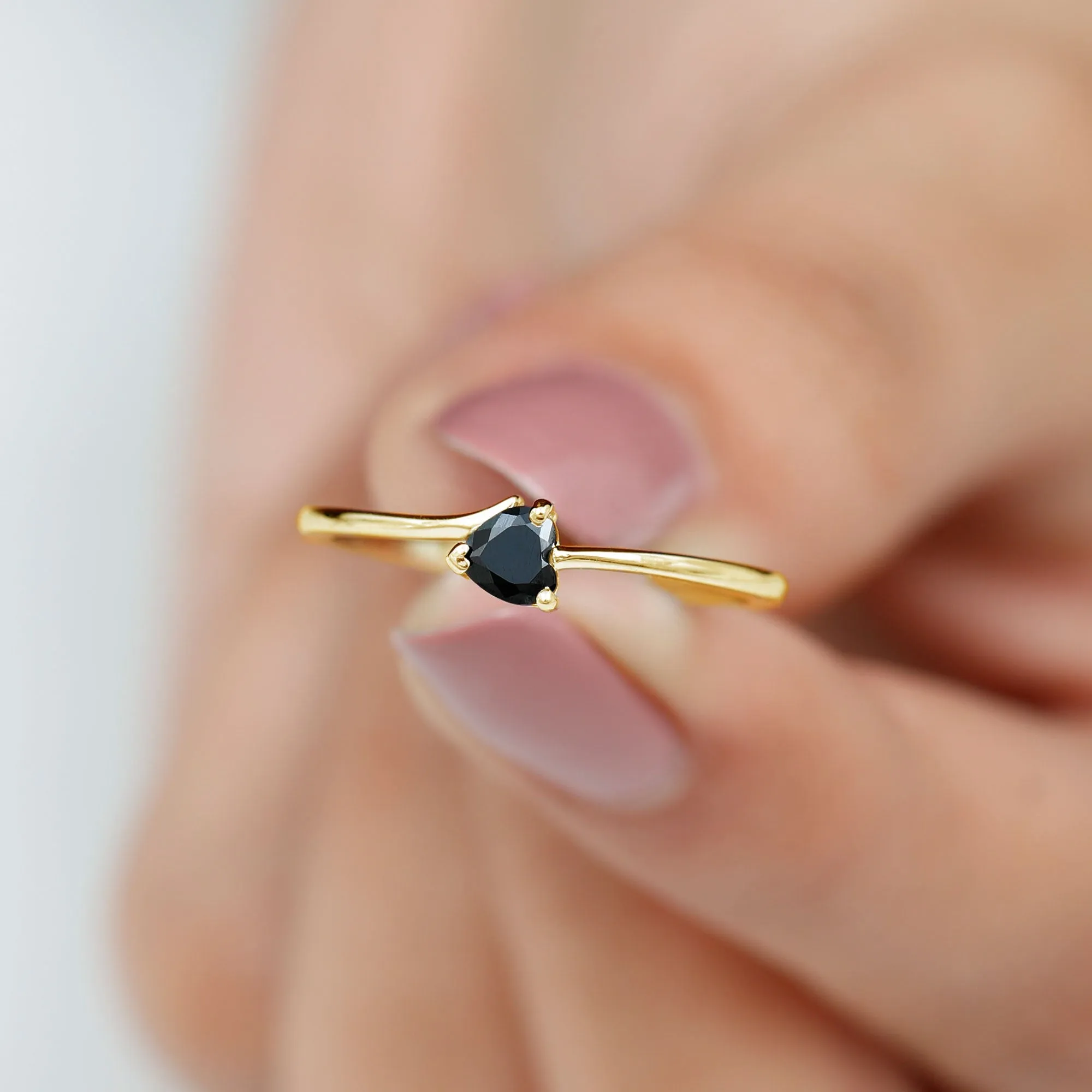 Heart Shape Black Spinel Solitaire Promise Ring