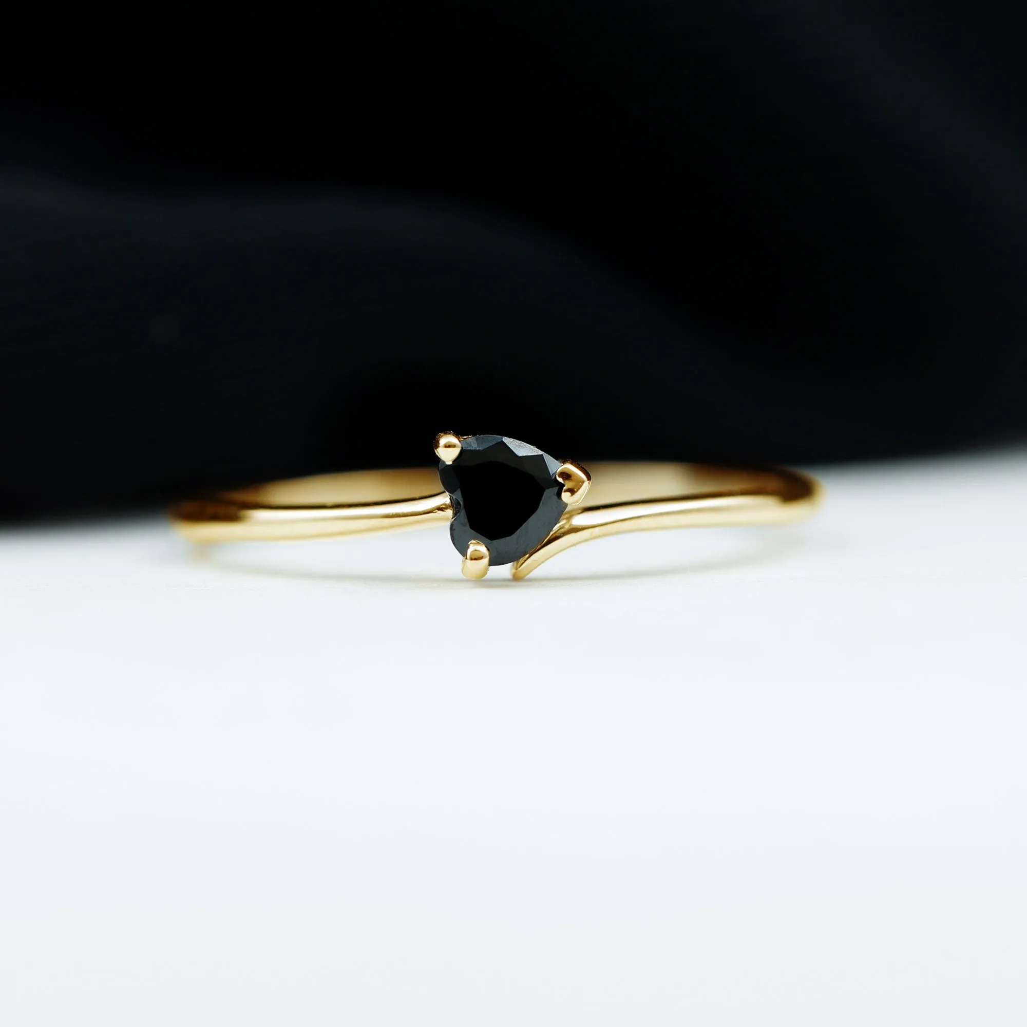 Heart Shape Black Spinel Solitaire Promise Ring