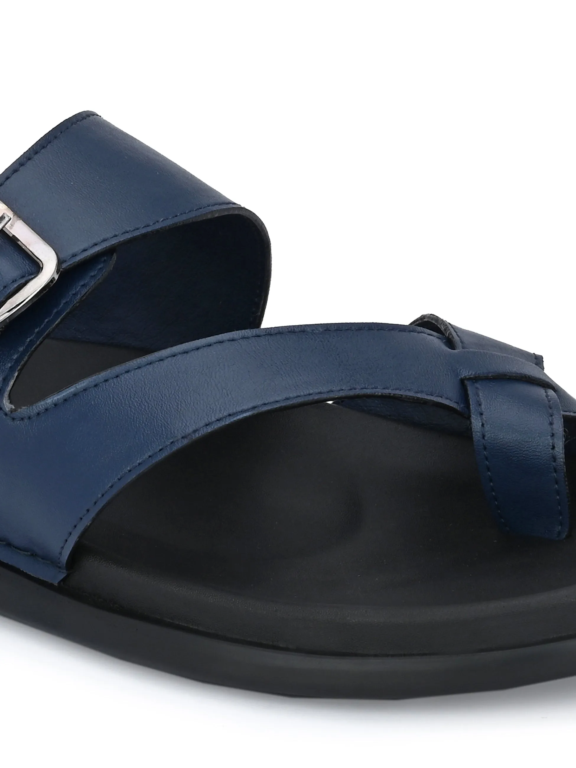 Hitz Men's Blue Leather Toe-Ring Slippers