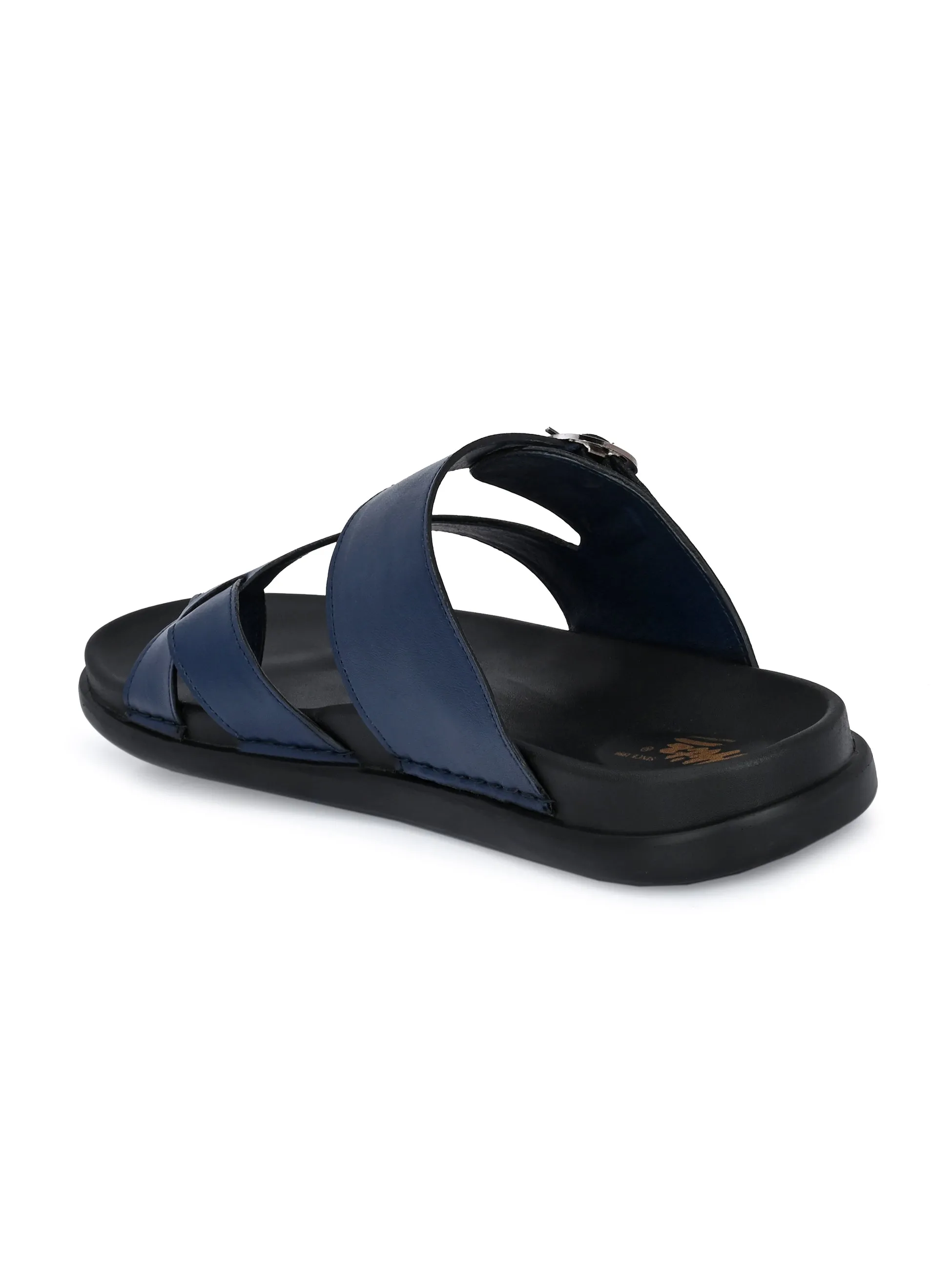 Hitz Men's Blue Leather Toe-Ring Slippers