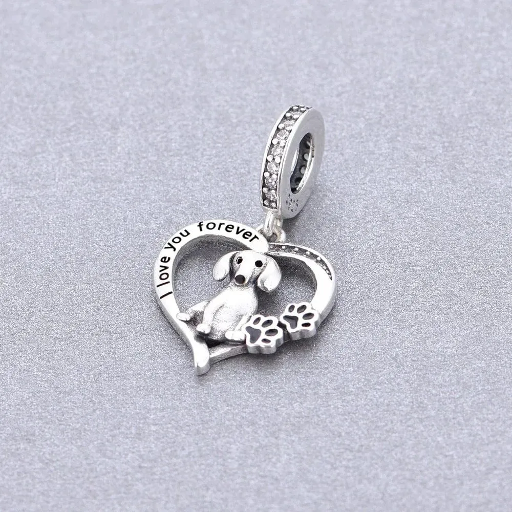 I Love you Dachshund Silver Charm