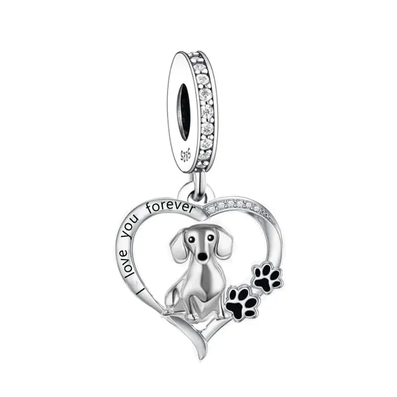 I Love you Dachshund Silver Charm