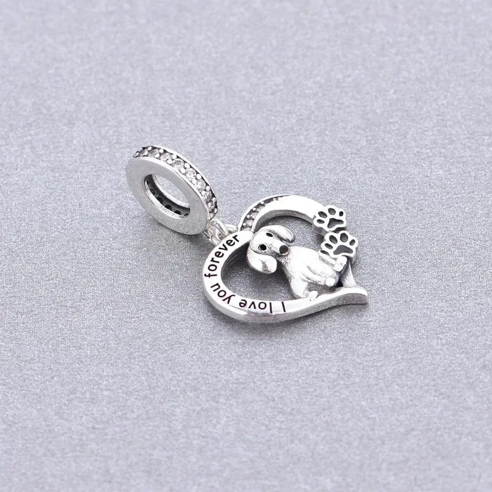 I Love you Dachshund Silver Charm