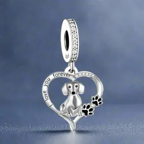 I Love you Dachshund Silver Charm