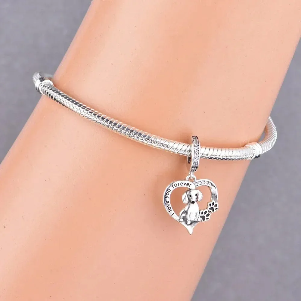 I Love you Dachshund Silver Charm