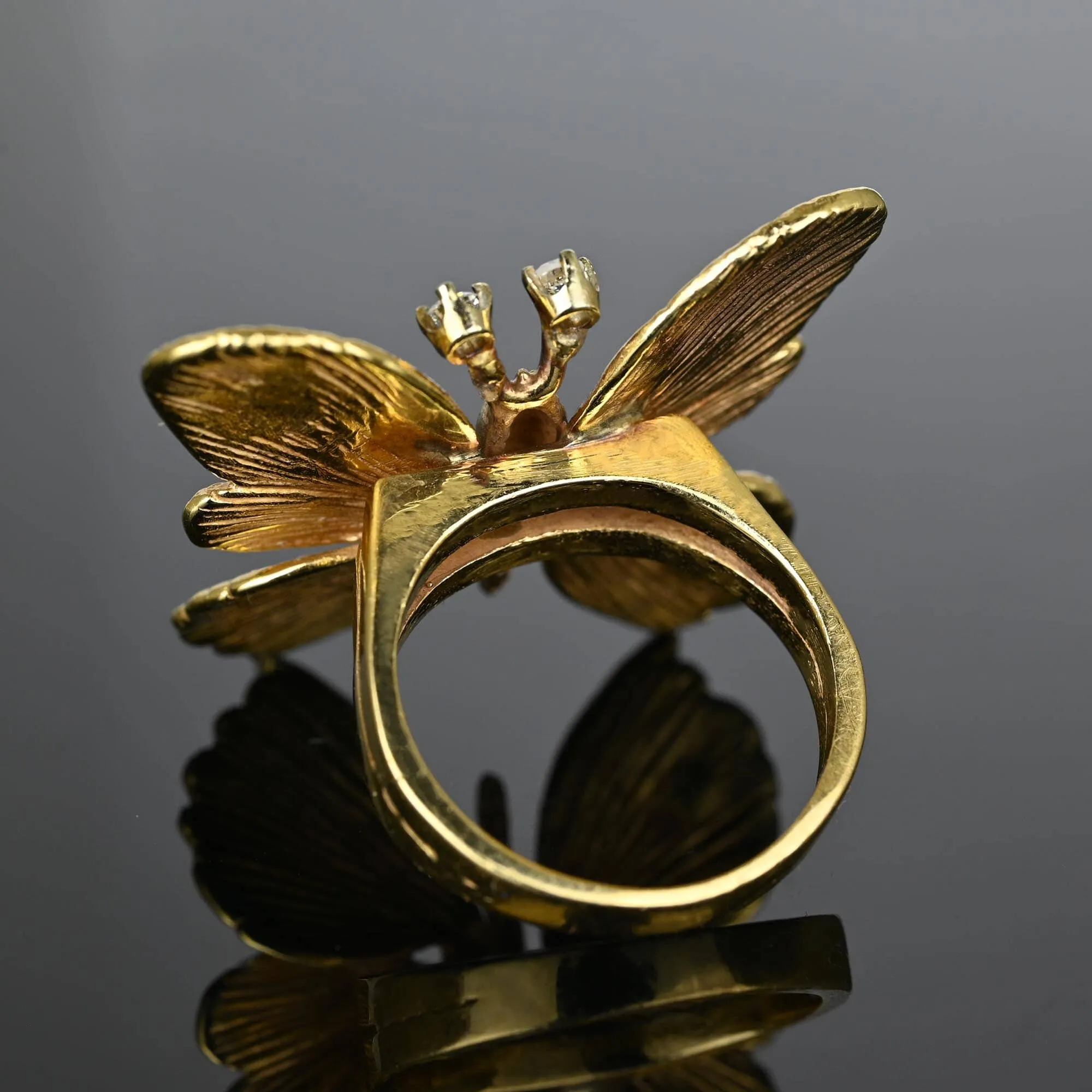 Impressive Diamond Textured 14K Gold Butterfly Ring