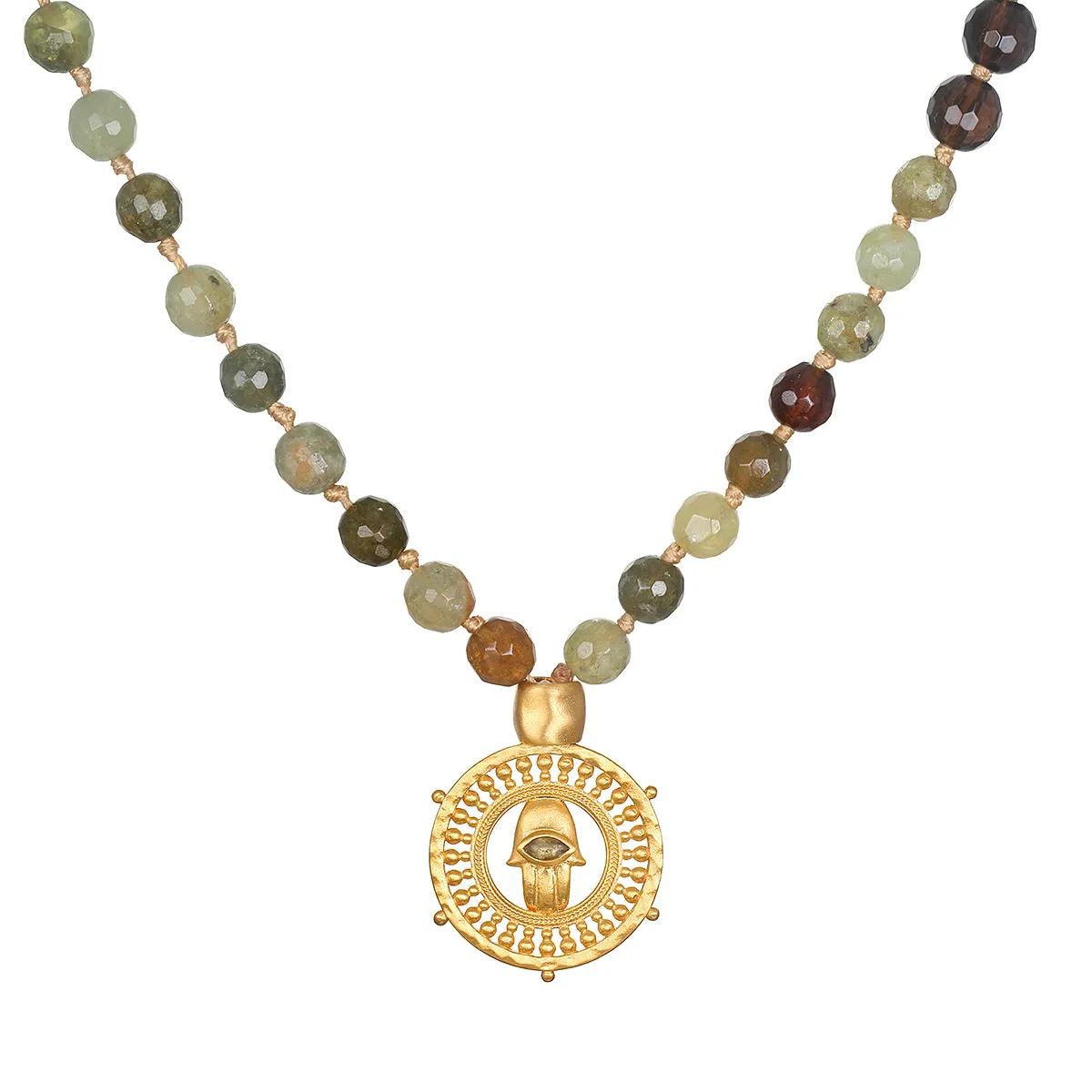 Inhabit Your Power Smokey Quartz Green Garnet Mala