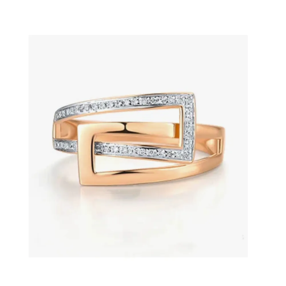 Intertwined Geometric 14K Solid Rose Gold Natural White Diamonds Ring Band for Women