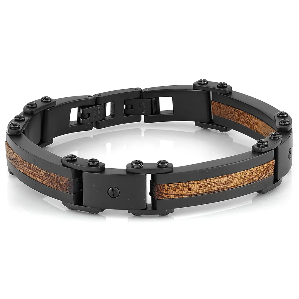 Italgem Men's 8.5" Steel Wood Inlay Bracelet