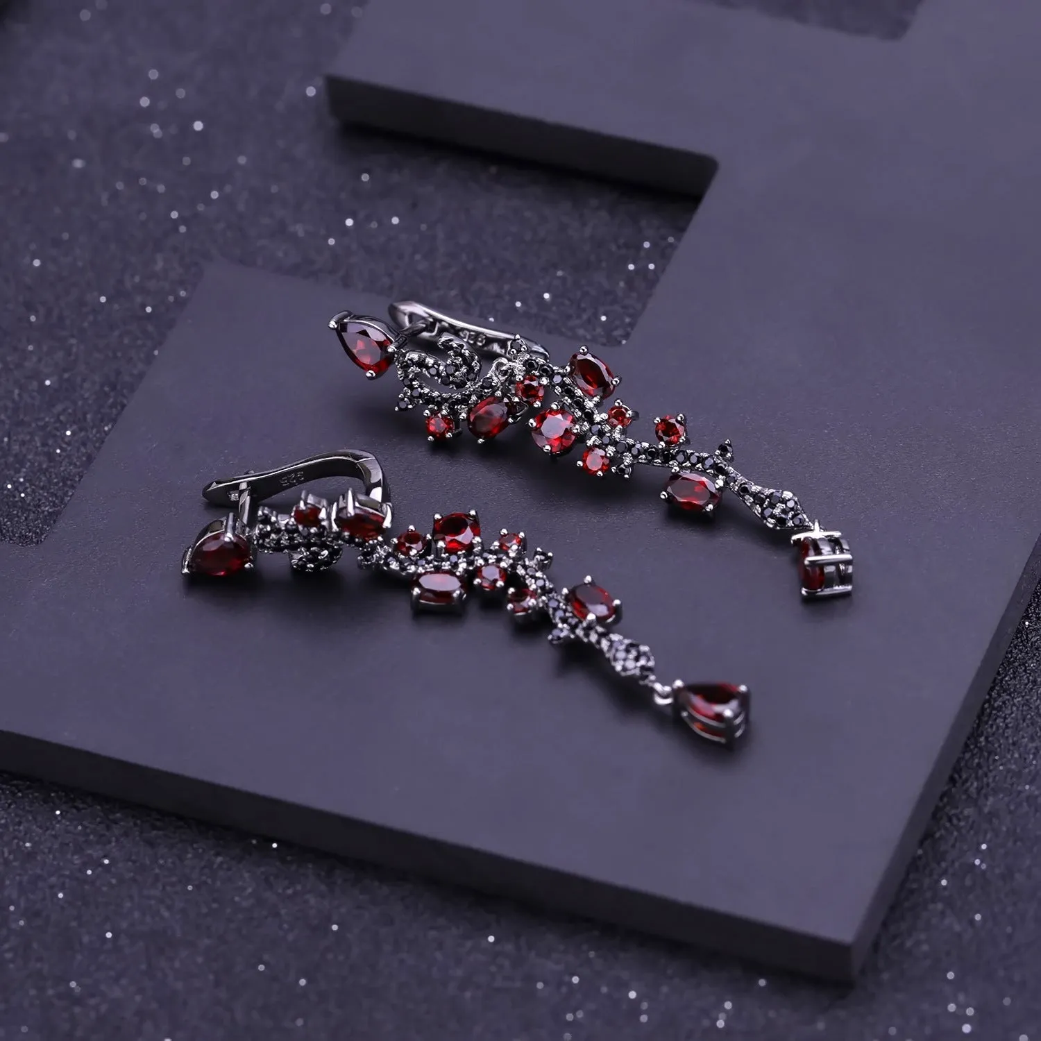 Italian S925 Silver Inlaid Natural Garnet Drop Earrings for Women