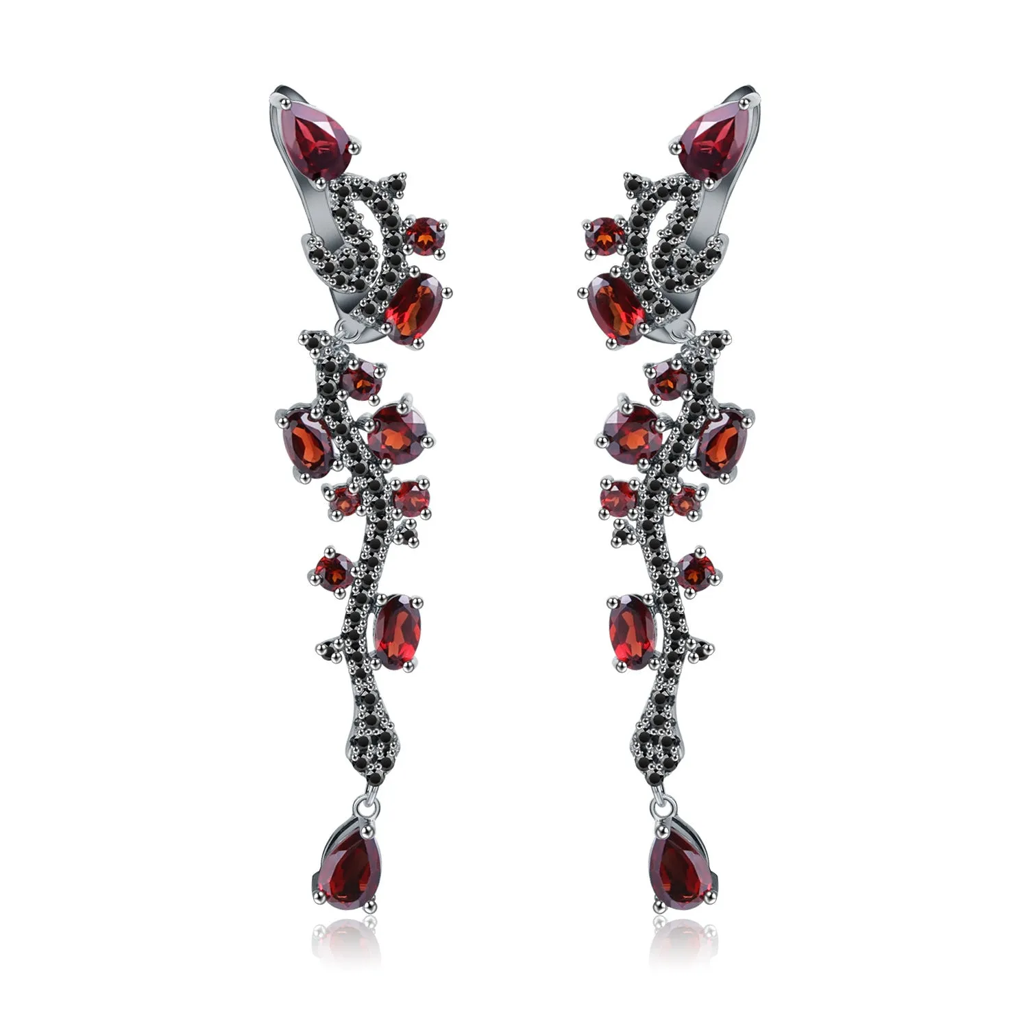 Italian S925 Silver Inlaid Natural Garnet Drop Earrings for Women