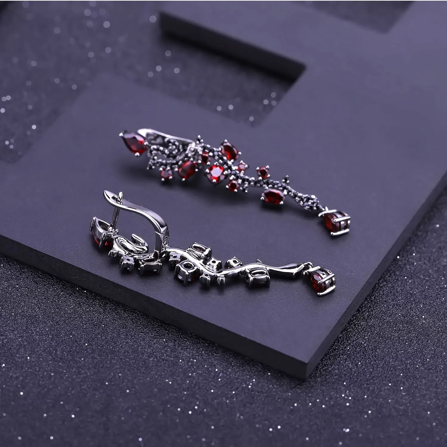 Italian S925 Silver Inlaid Natural Garnet Drop Earrings for Women