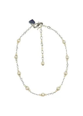 Ivory pearl silver chain necklace by Rosie Fox