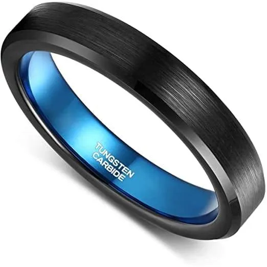 JADE Women's Brushed Black Tungsten Carbide Ring with Blue Inside - 4mm