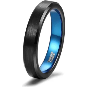 JADE Women's Brushed Black Tungsten Carbide Ring with Blue Inside - 4mm