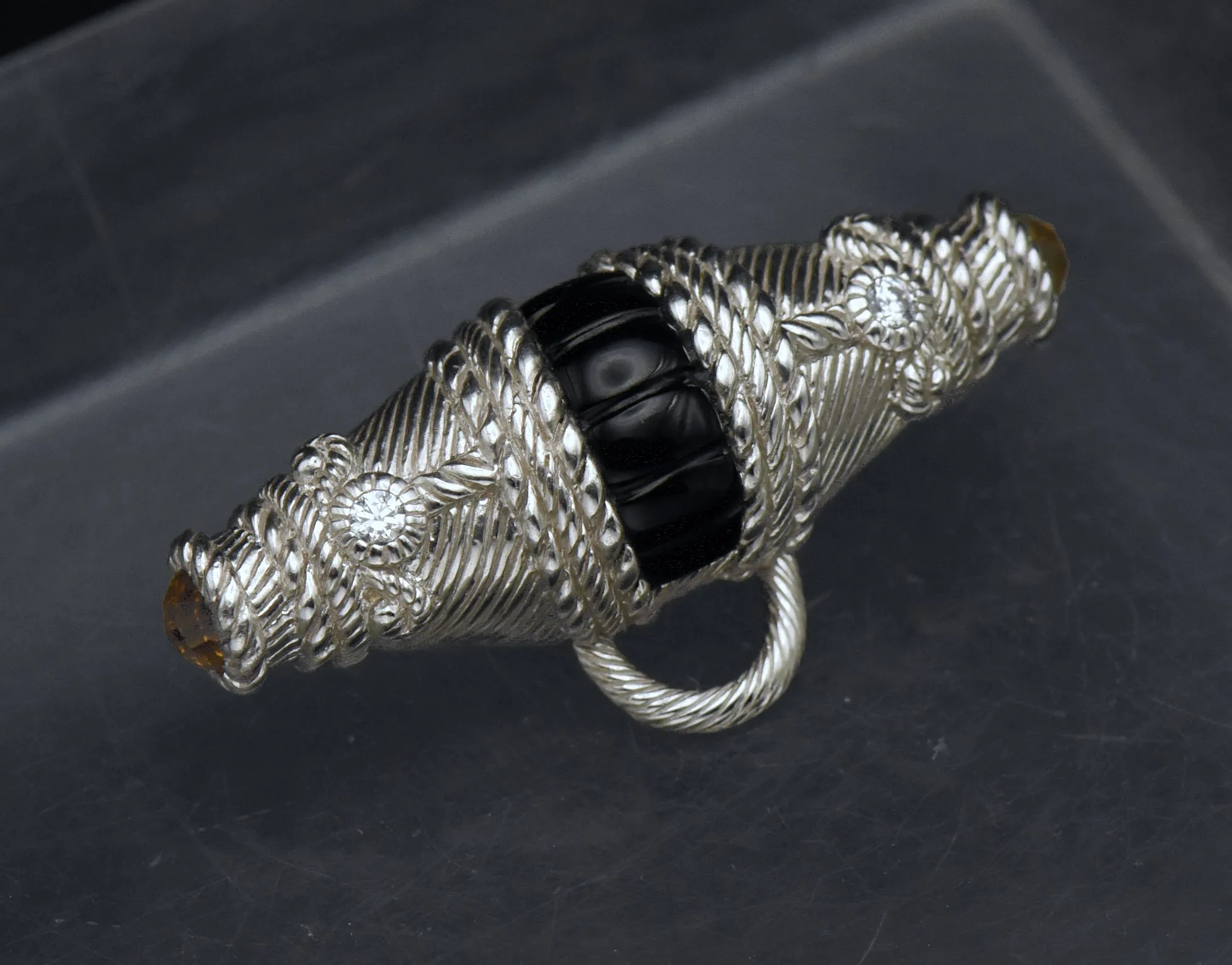 Judith Ripka - Sterling Silver Black Onyx, Citrine and CZ Brooch/Pendant