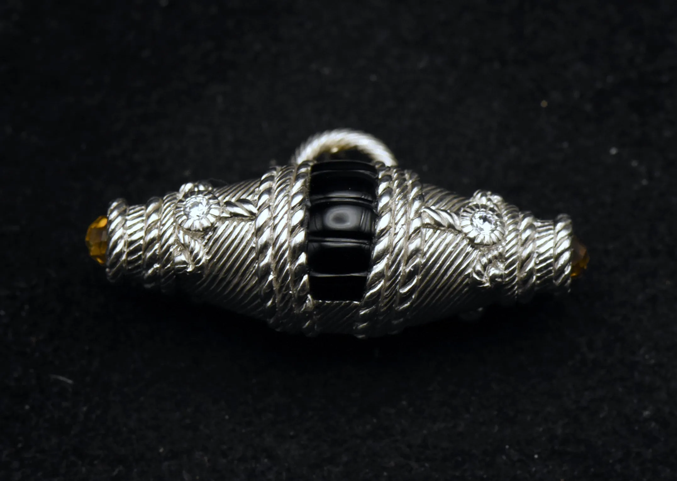 Judith Ripka - Sterling Silver Black Onyx, Citrine and CZ Brooch/Pendant