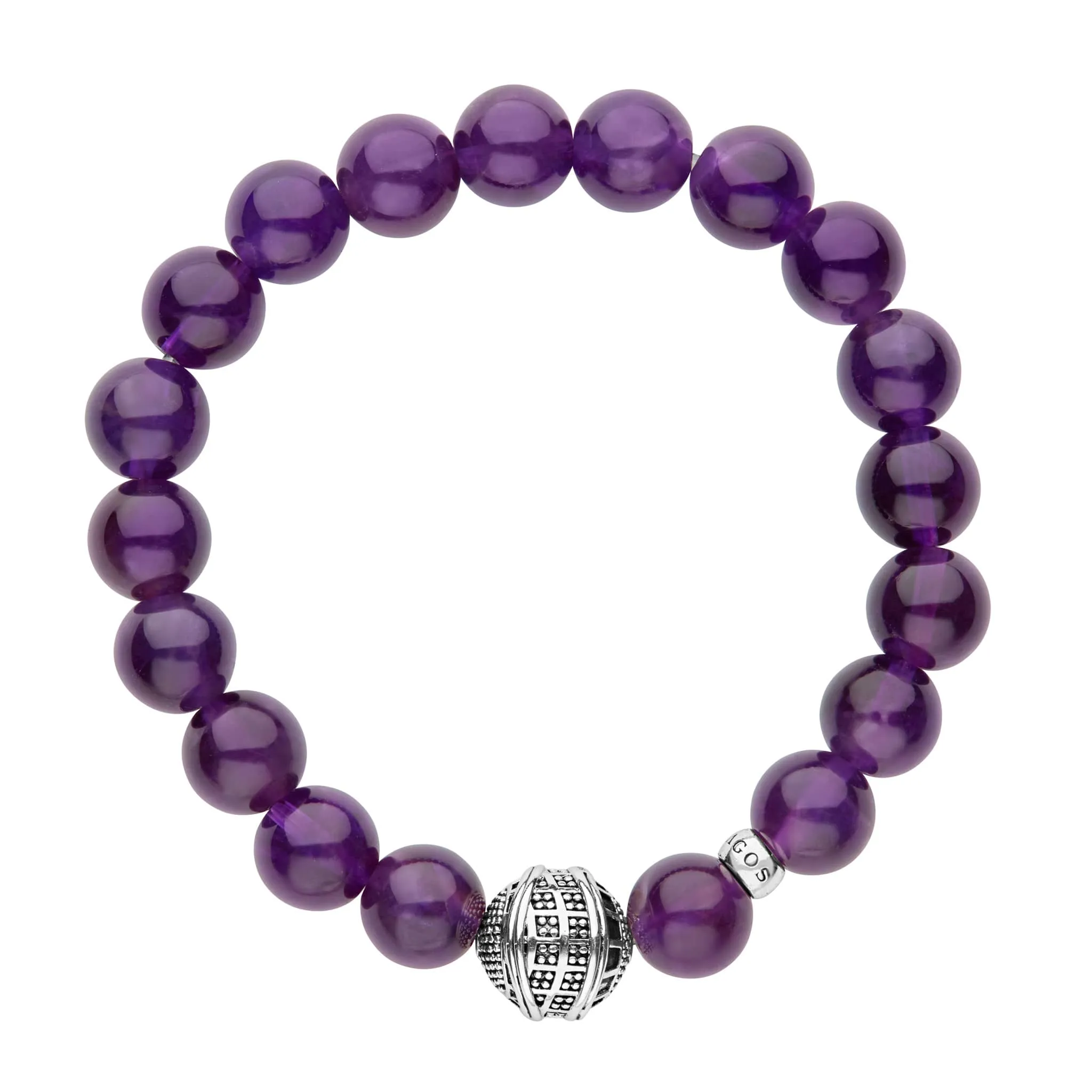 Keep Memory Alive Amethyst Silver Station Bead Bracelet