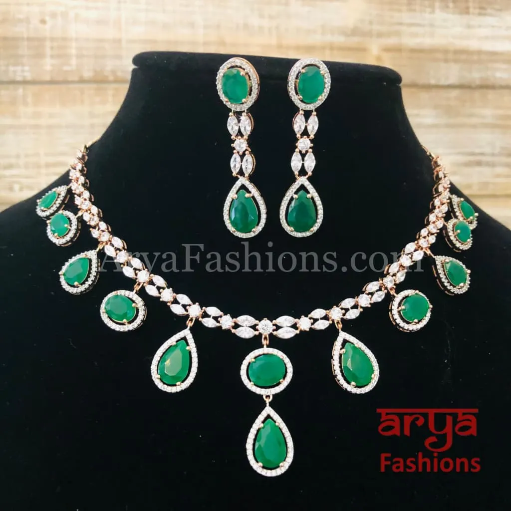 Kushal Emerald Ruby Designer Necklace with Long Earrings