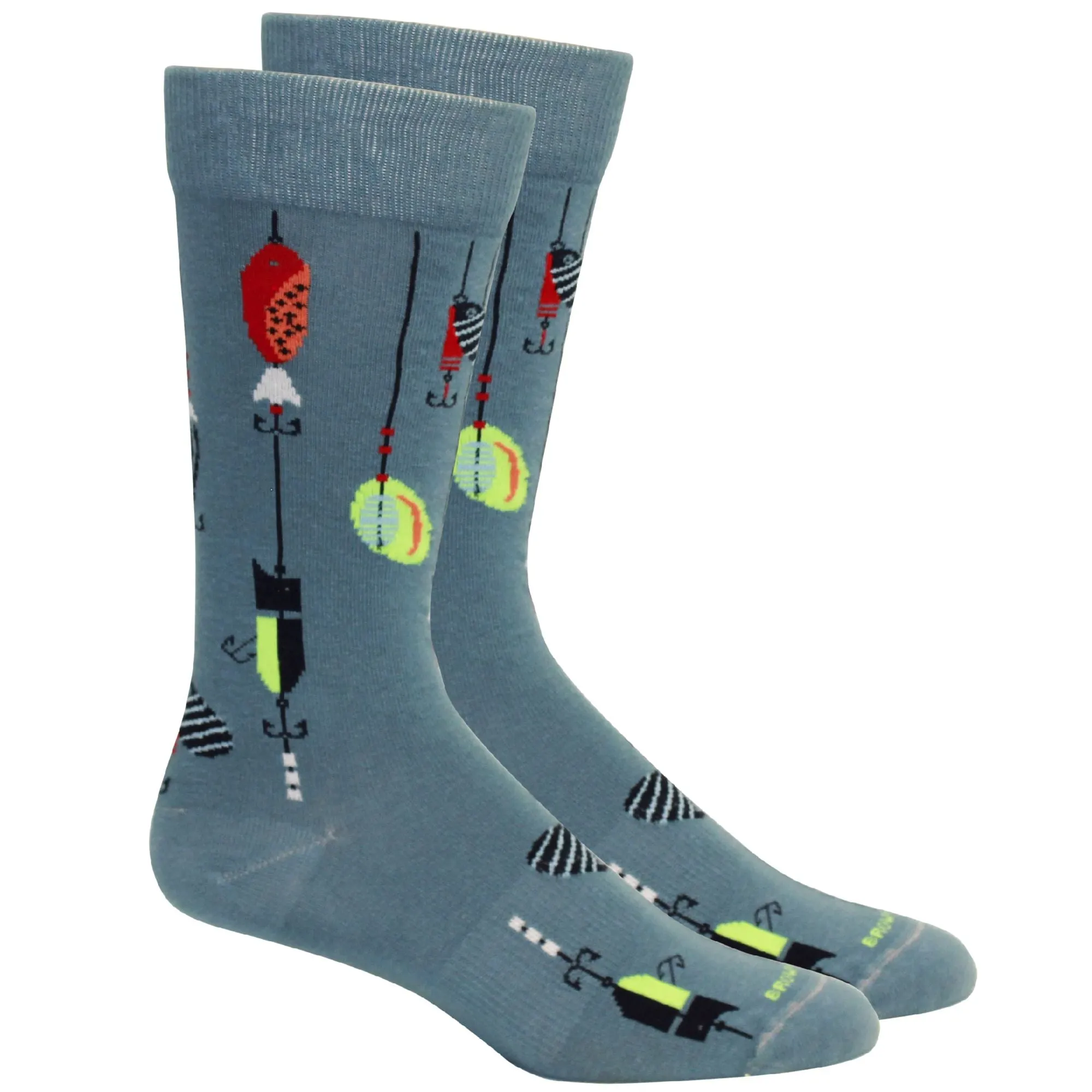 'Lake Lure' Fishing Pattern Cotton Socks in Bluestone by Brown Dog Hosiery