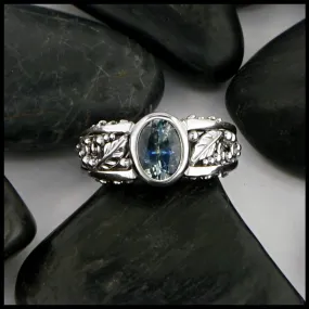 Leaf and Vine Ring with Montana Sapphire