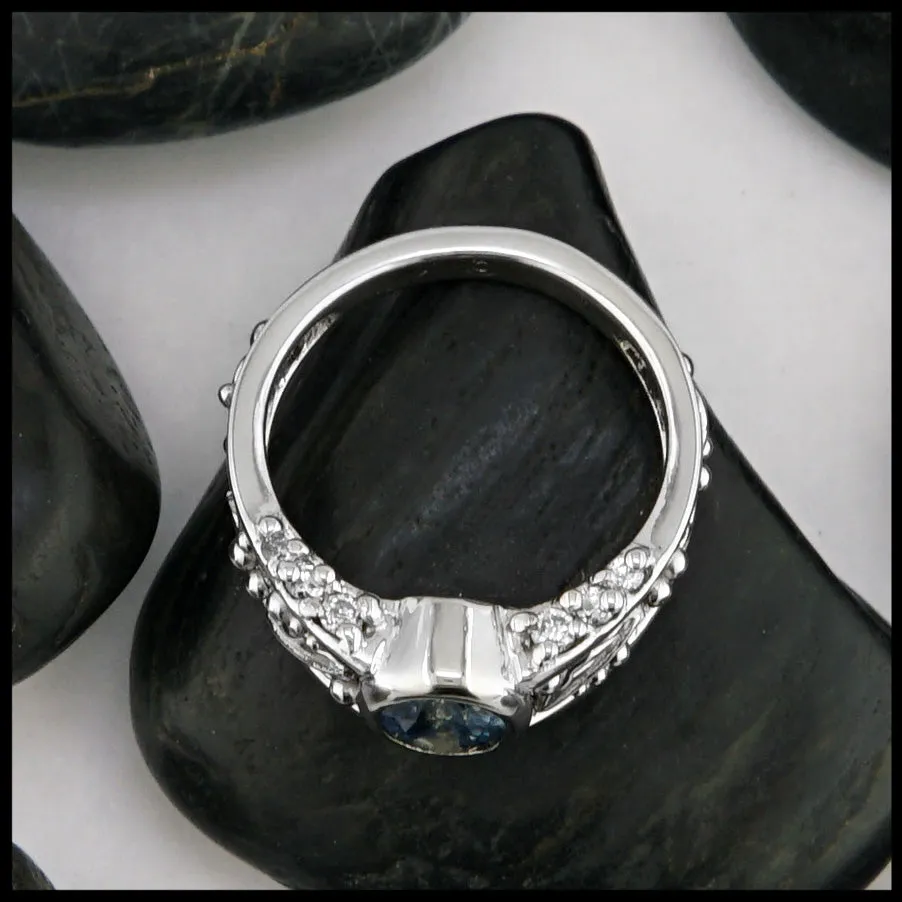 Leaf and Vine Ring with Montana Sapphire