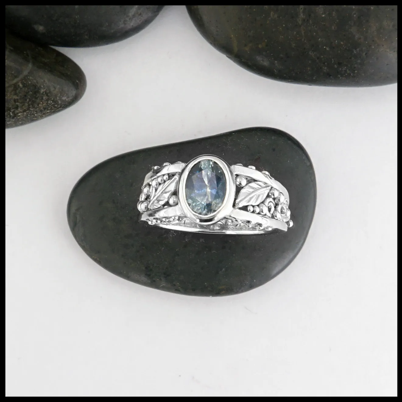 Leaf and Vine Ring with Montana Sapphire