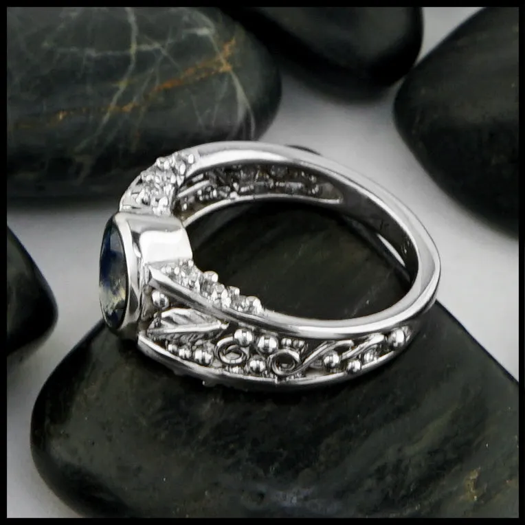 Leaf and Vine Ring with Montana Sapphire