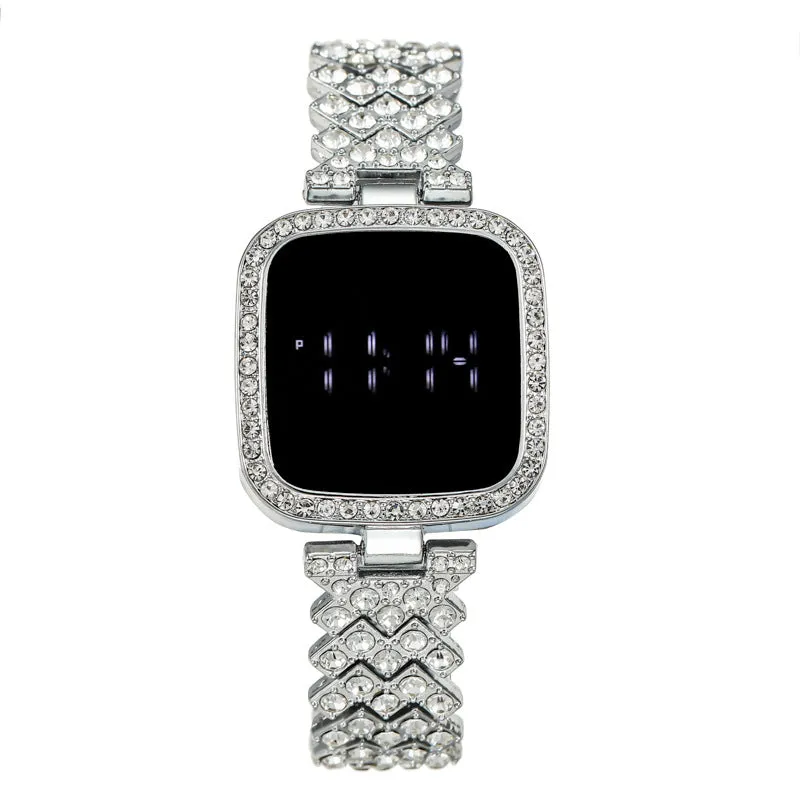 LED Touch Screen Watch Square Diamond Electronic Watch Light Luxury Watch Fashionable Simple Women's Watch