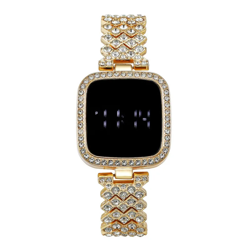 LED Touch Screen Watch Square Diamond Electronic Watch Light Luxury Watch Fashionable Simple Women's Watch